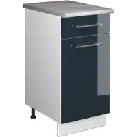 Vicco Onderkast voor spoelbak/kookplaat Fame-Line, Donkerblauw hoogglans/Wit, 40 cm, WB Marmer