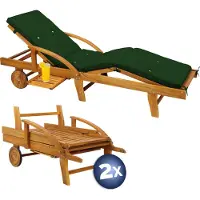 Casaria Ligbed Tami Sun Set van 2 acaciahout incl kussen Groen