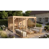 Weka Gartenlaube Lumley, 499x307 cm, met 2 wanden, 2 glaselementen, 2 schuifdeuren, in natuurlijke staat