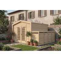Weka Tuinhuis Killarney, 300x300 cm, in natuurlijke staat, 28 mm dik, afvalcontainerbox voor 4 containers