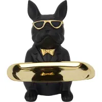 Home Deco Factory Deco Sculptuur Bulldog Zwart Tasje Leeg 21cm (23,5 x 19 x 20 cm)
