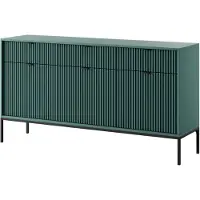 Selsey Vellore - driedeurs commode 154 cm - groen met geribbelde fronten, zwarte handgrepen en frame