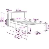 vidaXL Bedombouw met opslag Betongrijs 100 x 200 cm Bewerkt hout