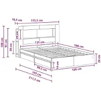 vidaXL Bedombouw met opslag Betongrijs 135 x 190 cm Bewerkt hout