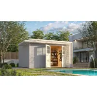 Weka Tuinhuis Amberley, 44 mm dik, inclusief vloer, afmetingen 450 x 455 cm, grijs-wit