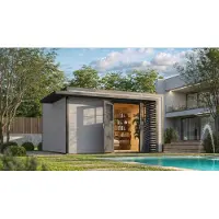 Weka Tuinhuis Amberley, 44 mm dik, inclusief vloer, afmetingen 450 x 455 cm, grijs-anthraciet
