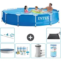 OEM Metalen zwembad - Opzetzwembad - 366x76 cm - Inclusief afdekking, onderhoudspakket, zwembadpomp, filter, onderhoudspakket en zonnepaneel