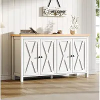 STILVORA Dressoir - Opbergkast Met 4 Deuren En Verstelbare Planken - Voor Woonkamer Hal En Eetkamer - MDF - 140x40x78 Cm - Wit