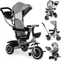 Ecotoys 3-wieler loopfiets 2-in-1 met omkeerbaar zitje en zonnekap - grijs