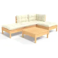 vidaXL 5-delige Loungeset met crèmekleurige kussens grenenhout