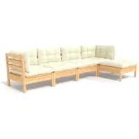 vidaXL 5-delige Loungeset met crèmekleurige kussens grenenhout