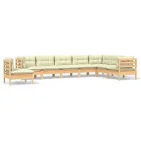 vidaXL 8-delige Loungeset met crèmekleurige kussens massief grenenhout
