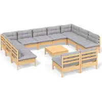 vidaXL 12-delige Loungeset met grijze kussens massief grenenhout
