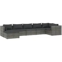 vidaXL 7-delige Loungeset met kussens poly rattan grijs