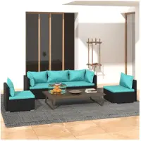 vidaXL 5-delige Loungeset met kussens poly rattan zwart