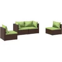 vidaXL 4-delige Loungeset met kussens poly rattan bruin