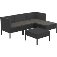 vidaXL 5-delige Loungeset met kussens poly rattan zwart