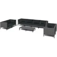 vidaXL 9-delige Loungeset met kussens poly rattan donkergrijs