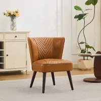 STILVORA loungestoel met echt leder, zonder armleuningen, woonkamerstoel met voetstuk van massief rubberhout, comfortabele fauteuil in modern design