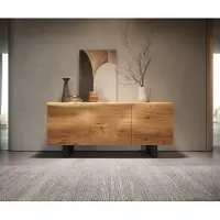 DELIFE Dressoir New Live-Edge 145 cm eiken natuur 3 deurs Skid metaal zwart