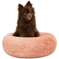 Lionto Donut hondenbed, rond hondenbankje met pluche bekleding en antislipnoppen, zacht en comfortabel, diameter 40 cm, roze