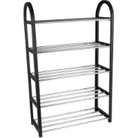 24hShop Schoenenrek - 5-Laags Schoenenrekje - 50 x 20 x 77 CM - 10-15 Paar Schoenen - Zwart/Zilver