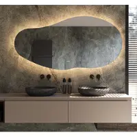 Schaere Organische badkamerspiegel met indirecte verlichting, verwarming, instelbare lichtkleur en dimfunctie 160x80 cm