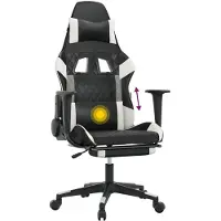 vidaXL Massage gamestoel met voetensteun kunstleer zwart en wit