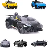 Es-toys Elektrische kinderauto "Lamborghini Huracan" - met licentie - 12V accu, 2 motoren - 2.4GHz afstandsbediening, MP3-speler, lederen stoel + EVA-materiaal - zwart