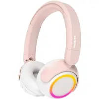 Philips TAK4200PK On Ear draadloze opvouwbare hoofdtelefoon voor kinderen - 45 uur afspeeltijd, beperkt volume, Audio delen, laadkabel meegeleverd - Ambiant verlichting - Licht Roze / Wit