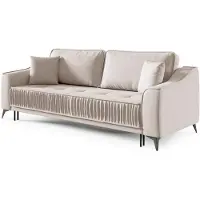 Selsey Louisos – 3-zitsbank in waterdicht fluweel met zwarte poten, lichtbeige