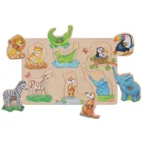 Goki Houten puzzel - - Inlegpuzzel mama en haar kleintje - 6 stukken - 12 maanden tot 3 jaar - Beige