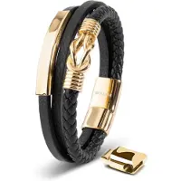 SERASAR Jongensarmband van Echt Leer [Proud] - Goud 17cm - Tienersieraden met Doos