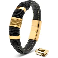 SERASAR Echte Leren Armband voor Jongens [Ring] - Goud 17cm - Tienersieraden met Doos
