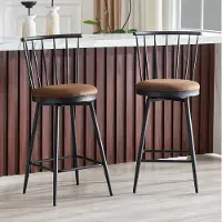 STILVORA Barkruk Set Van 2 - Windsor Stijl Met Gevoerde Zitting En Rugleuning - Voor Keuken Eiland Bar En Restaurant - Metaal Stof Bruin