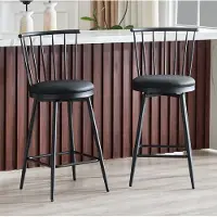STILVORA Barkruk Set Van 2 - Windsor Rugleuning En Gewatteerde Zitting - Voor Keuken Eiland Bar En Restaurant - Metaal En Kunstleer - Zwart