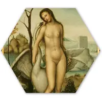 MuchoWow Hexagon wanddecoratie - Kunststof Wanddecoratie - Hexagon Schilderij - Leda en de zwaan - Leonardo da Vinci - 120x103 cm