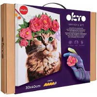 Okto Sensory Art 3D - Kat met Bloemenkrans - Air Clay + Kleuren op nummers - 30x40cm - 14+