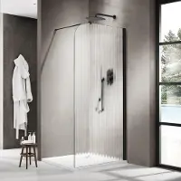 FortiFura Galeria Inloopdouche - 100x200cm - afgeronde glaswand - rechts - ribbel glas - wandarm - mat zwart SW1421076/SW797905