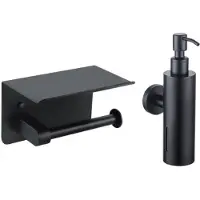 FortiFura Calvi toilet accessoireset - zeepdispenser - toiletrolhouder - met plateau - mat zwart SW1183055/SW1111567