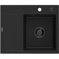 Mexen Ben granitieke spoelbak 1-kamer met afdruiprek, rechts 600 x 500 , zwart, zwarte sifon - 6523605000-77-B