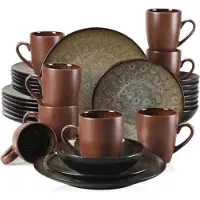 Happyment Regalia Serviesset - 32 delig - 8 persoons - Bruin - Diepe borden - Ontbijtborden - Servies - Dinerborden - Bordenset - Keukenservies