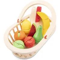 New Classic Toys - 0588 - jeu d'imitation - cuisine - fruits à découper - panier en bois - 9 pièces