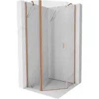 Mexen Mist vijfhoekige douchecabine met klapdeur 80 x 80 , transparant, geborsteld koper - 8A8-080-080-65-00