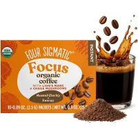 Four Sigmatic , Think, Instant Organische Koffie met Leeuwenharen & Chaga-Schimmels, Medium Roast, 10 Porties, 0,09 oz (2,5 g) Elke
