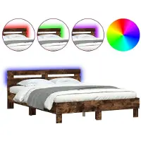 vidaXL Bedframe met hoofdeinde en LED gerookt eikenkleurig 140x190 cm
