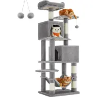 Songmics Pluche krabpaal met 5 krabpalen, Lichtgrijs
