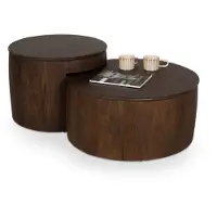 Bommel Wonen Salontafel set van 2 Bodhi - rond 65/80 cm - Mangohout Cacao Bruin