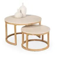 De Bommel Meubelen Salontafel set van 2 Brick - rond - Mangohout Loom