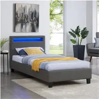 CARO-Möbel Gestoffeerd bed MANDALAY 90x200 cm incl. led-verlichting, kunstleer - grijs